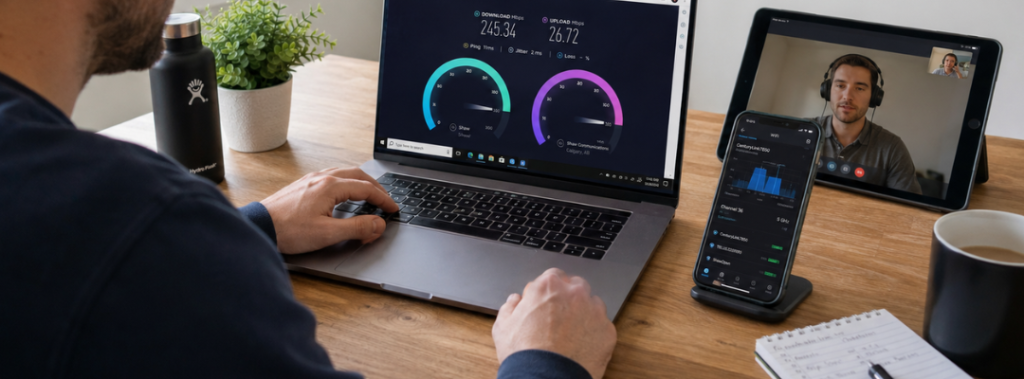 Home user testing whether slow internet or weak Wi-Fi is causing connection problems